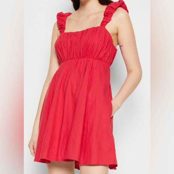 Abercrombie & Fitch Pink Mini Babydoll Ruffle Sleeve Linen Dress - Women’s S - Picture 11 of 16